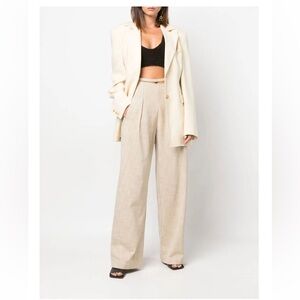 CULT GAIA WIDE LEG CUT-OUT TROUSERS, SIZE MEDIUM, BEIGE/NUDE